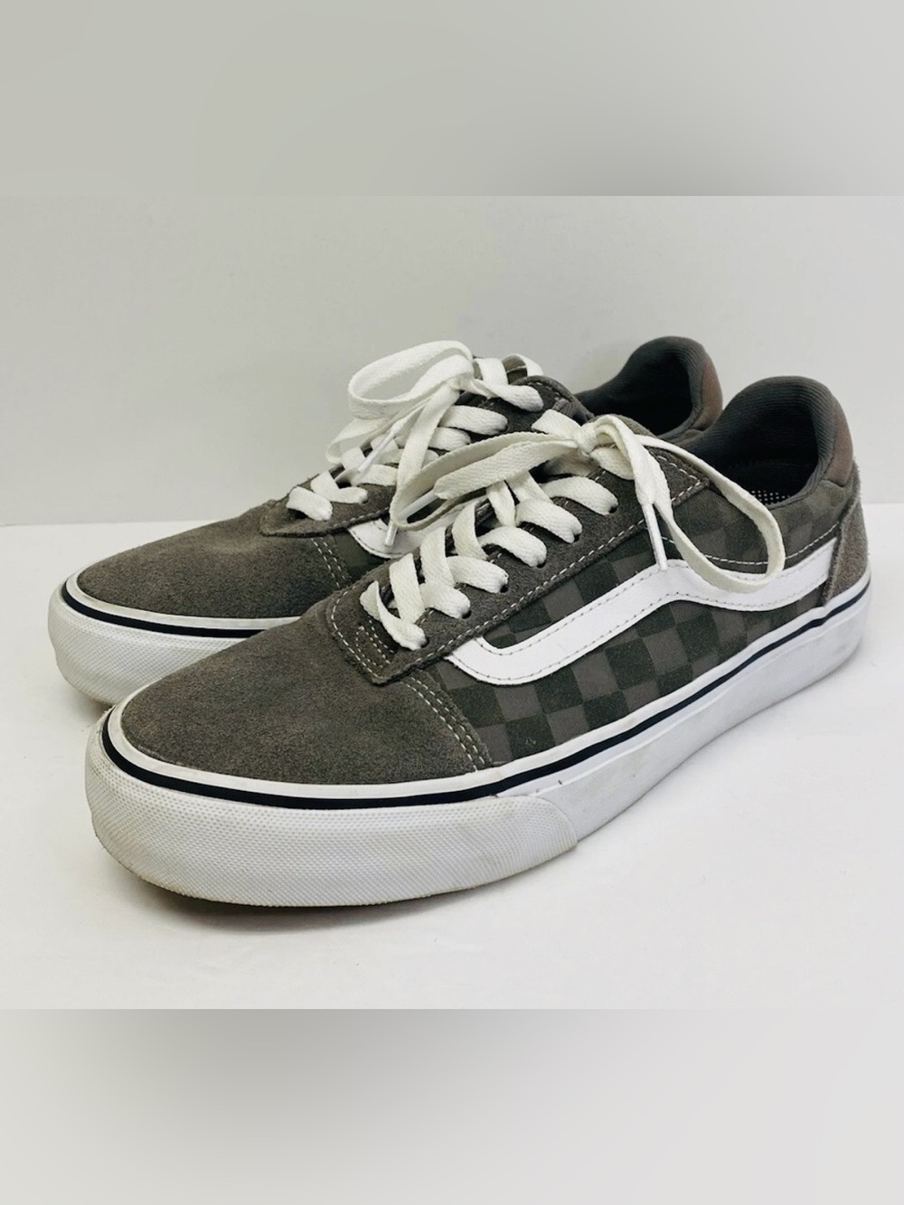 Vans Old Skool Checkerboard Dark Shadow Gray White Sneakers Shoes-Mens 8